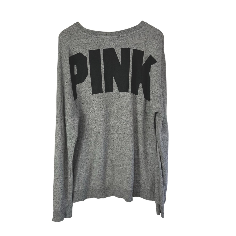 Victoria Secret PINK Sweatshirt Top Large Heathered Gray Athleisure Cozy Zip Hem